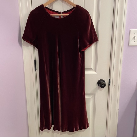 Vintage 90’s Liz Claiborne Rust Velvet A-line Dress - Picture 1 of 4